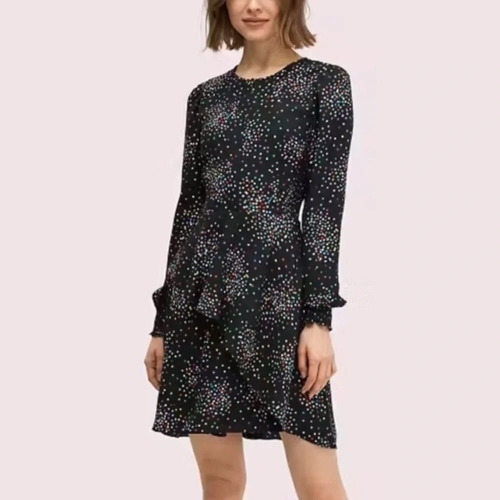 kate spade new york Confetti Pop Dress Size 2 Smocked Ruffle Tiered Colorful
